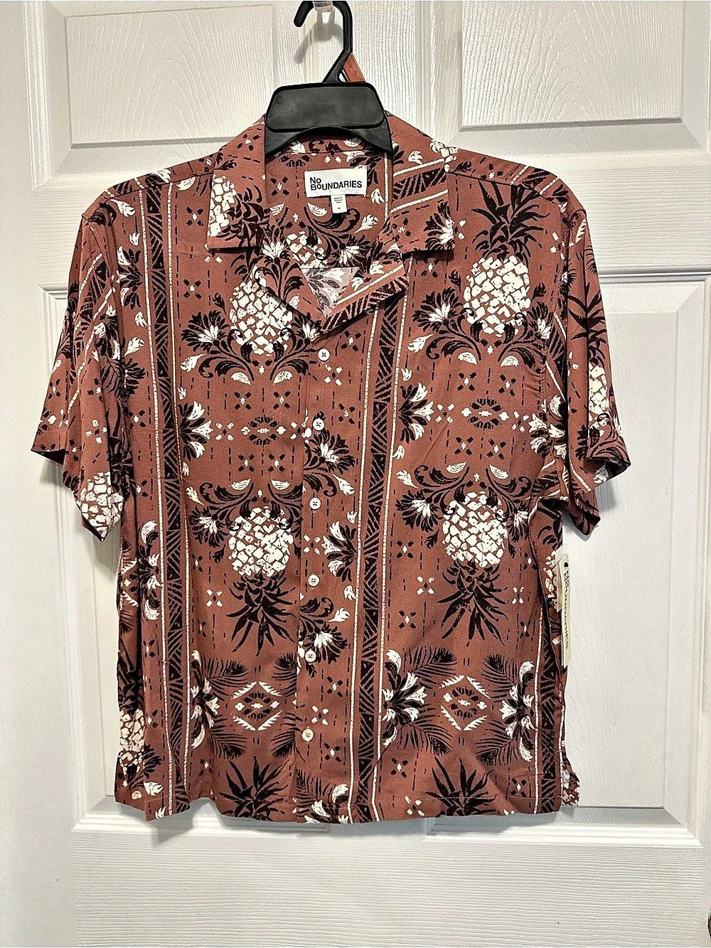 No Boundaries Men's Floral Button Down Shirt Brown & Black Medium NWT